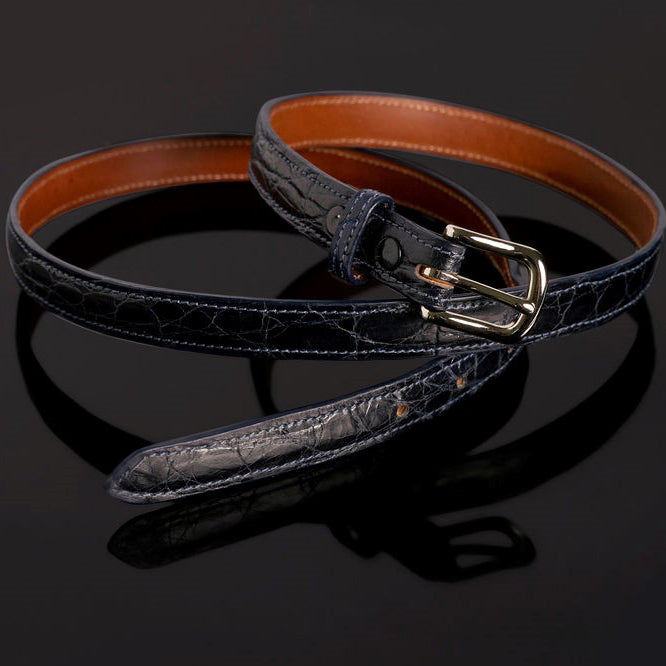 Blue/Black Double Side Genuine Alligator Crocodile Leather Belt